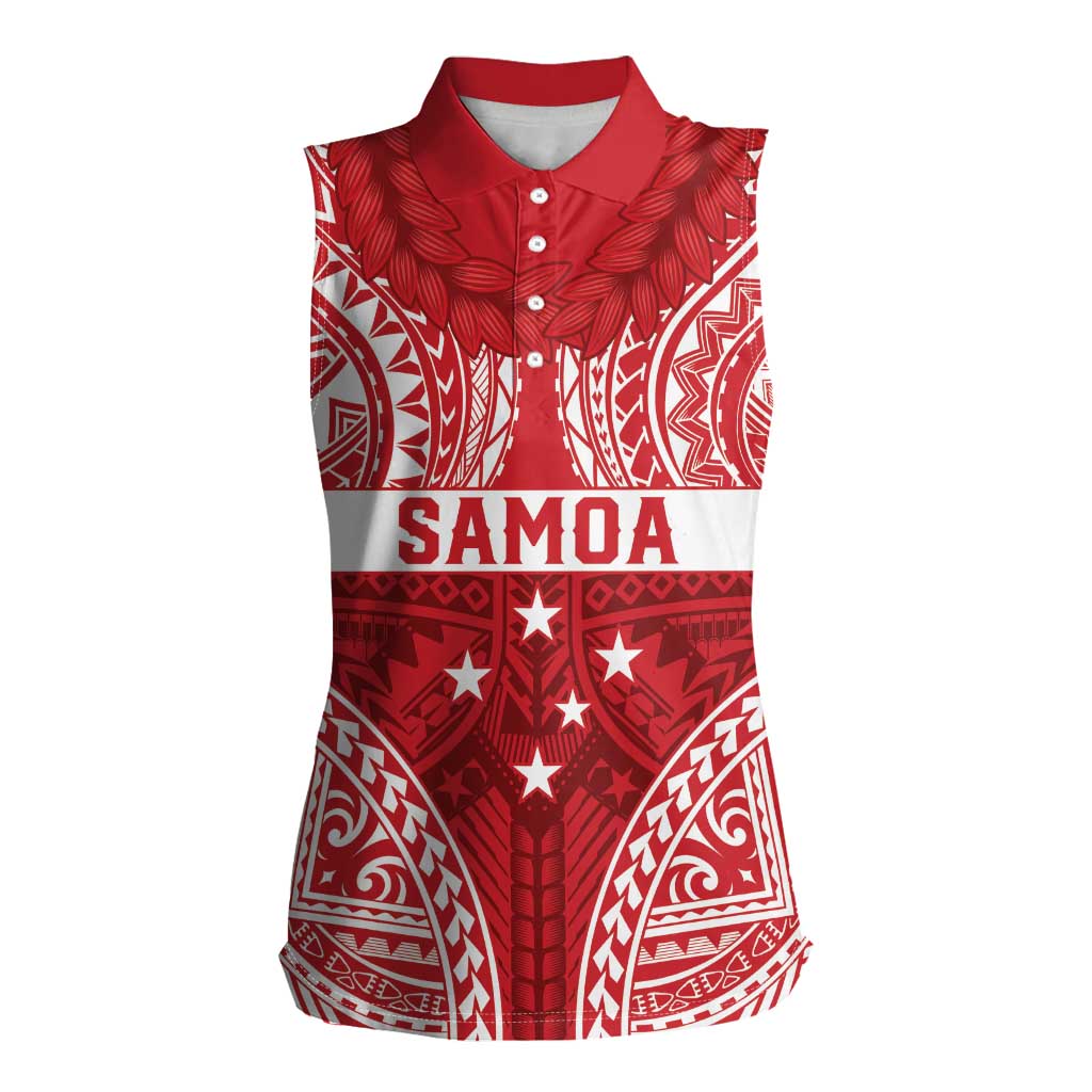 Personalised Toa Samoa Rugby Spirit Women Sleeveless Polo Shirt Red Samoan Tribal Pattern - Polynesian Pride