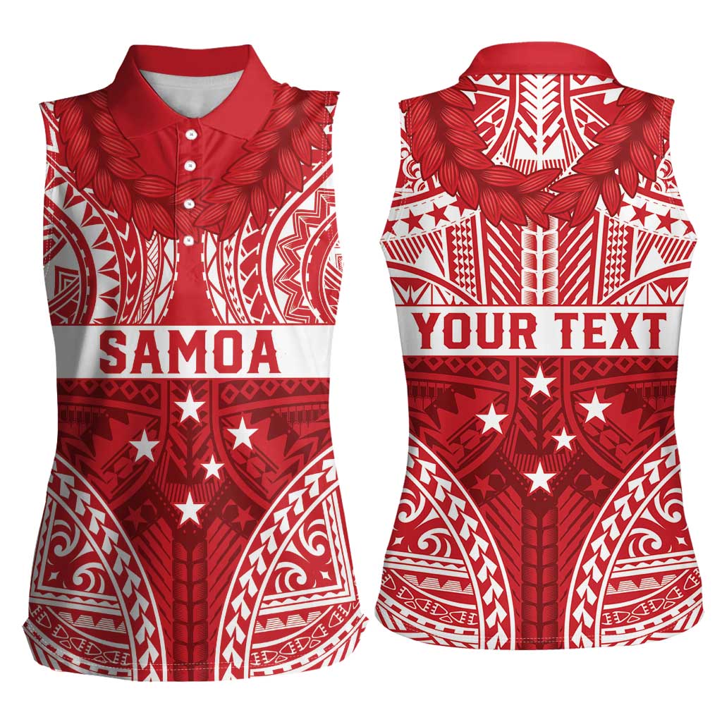 Personalised Toa Samoa Rugby Spirit Women Sleeveless Polo Shirt Red Samoan Tribal Pattern - Polynesian Pride