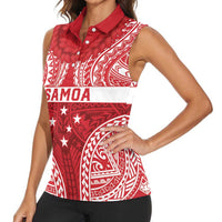 Personalised Toa Samoa Rugby Spirit Women Sleeveless Polo Shirt Red Samoan Tribal Pattern - Polynesian Pride