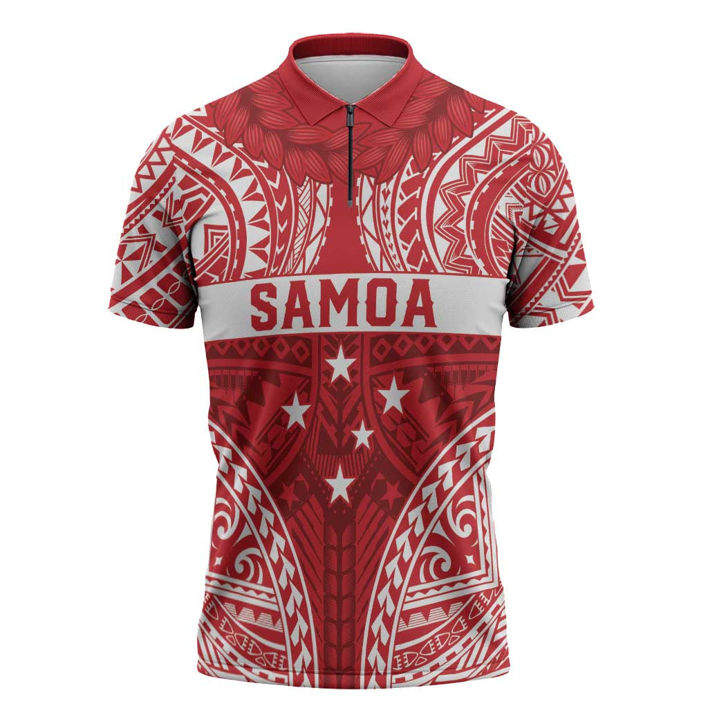 Personalised Toa Samoa Rugby Spirit Zipper Polo Shirt Red Samoan Tribal Pattern - Polynesian Pride