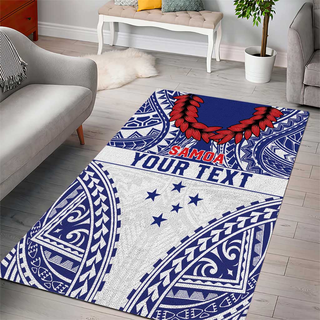 Personalised Toa Samoa Rugby Spirit Area Rug White Samoan Tribal Pattern - Polynesian Pride