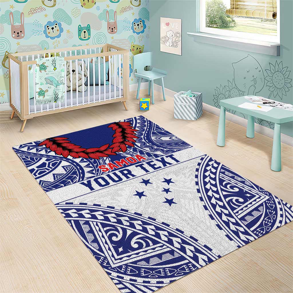 Personalised Toa Samoa Rugby Spirit Area Rug White Samoan Tribal Pattern - Polynesian Pride