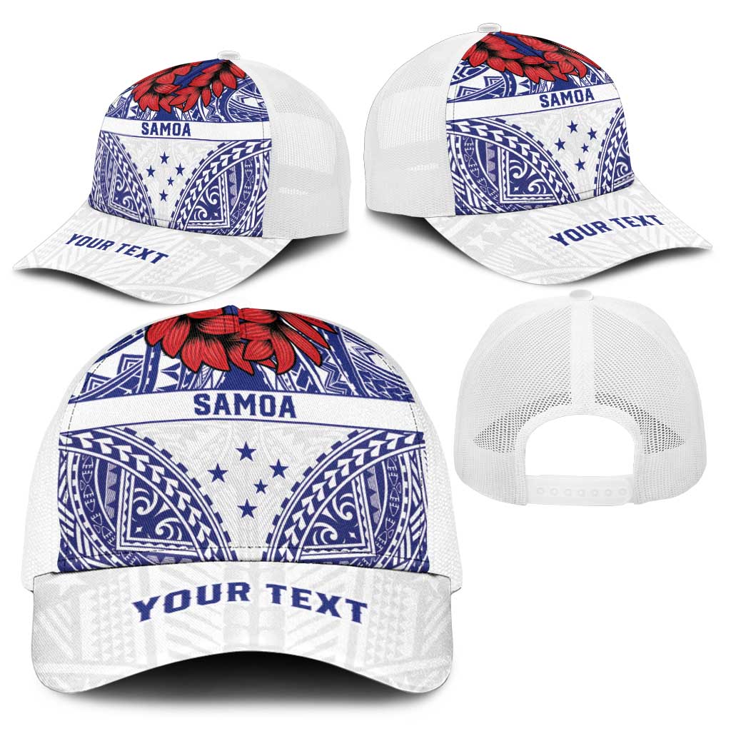 Personalised Toa Samoa Rugby Spirit Baseball Net Cap White Samoan Tribal Pattern - Polynesian Pride
