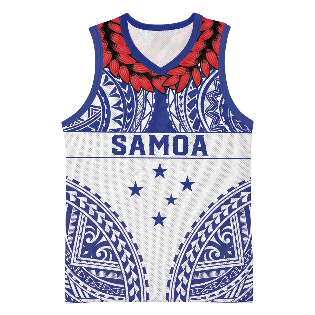 Personalised Toa Samoa Rugby Spirit Basketball Jersey White Samoan Tribal Pattern - Polynesian Pride