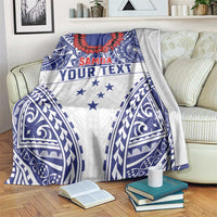 Personalised Toa Samoa Rugby Spirit Blanket White Samoan Tribal Pattern - Polynesian Pride