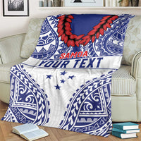 Personalised Toa Samoa Rugby Spirit Blanket White Samoan Tribal Pattern - Polynesian Pride