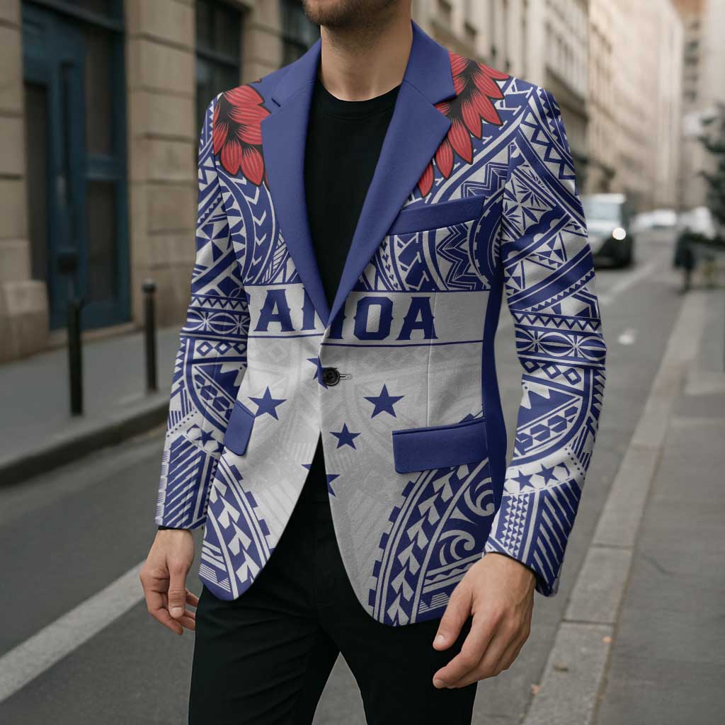 Personalised Toa Samoa Rugby Spirit Blazer White Samoan Tribal Pattern - Polynesian Pride