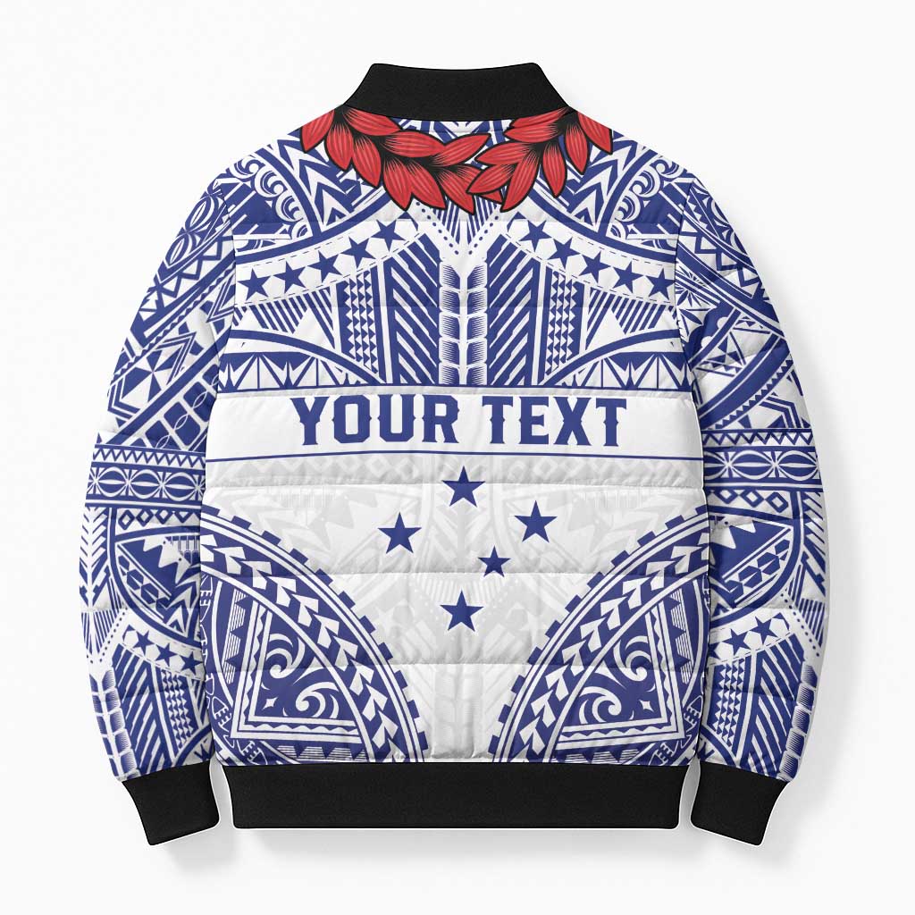 Personalised Toa Samoa Rugby Spirit Bomber Puffer Jacket White Samoan Tribal Pattern - Polynesian Pride