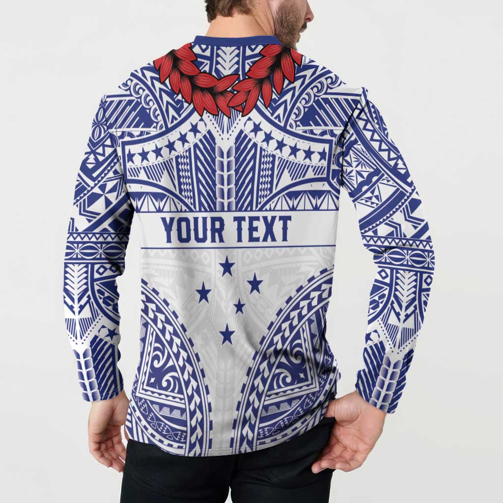 Personalised Toa Samoa Rugby Spirit Button Sweatshirt White Samoan Tribal Pattern - Polynesian Pride