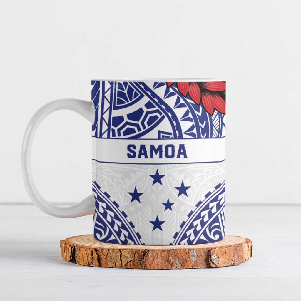Personalised Toa Samoa Rugby Spirit Ceramic Mug White Samoan Tribal Pattern - Polynesian Pride