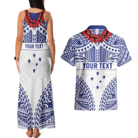 Personalised Toa Samoa Rugby Spirit Couples Matching Tank Maxi Dress and Hawaiian Shirt White Samoan Tribal Pattern - Polynesian Pride