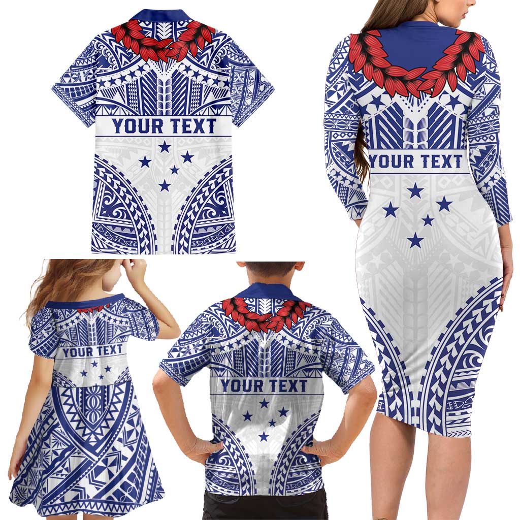 Personalised Toa Samoa Rugby Spirit Family Matching Long Sleeve Bodycon Dress and Hawaiian Shirt White Samoan Tribal Pattern - Polynesian Pride
