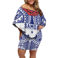 Personalised Toa Samoa Rugby Spirit Family Matching Off Shoulder Short Dress and Hawaiian Shirt White Samoan Tribal Pattern - Polynesian Pride