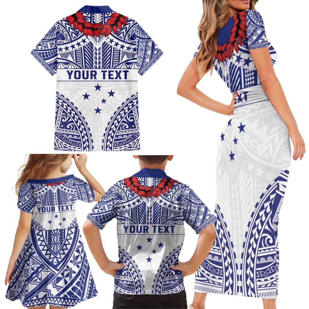 Personalised Toa Samoa Rugby Spirit Family Matching Short Sleeve Bodycon Dress and Hawaiian Shirt White Samoan Tribal Pattern - Polynesian Pride