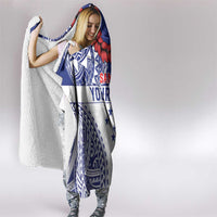 Personalised Toa Samoa Rugby Spirit Hooded Blanket White Samoan Tribal Pattern - Polynesian Pride