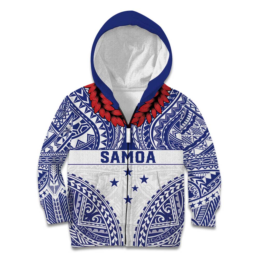 Personalised Toa Samoa Rugby Spirit Kid Hoodie White Samoan Tribal Pattern LT9 Zip Hoodie White - Polynesian Pride
