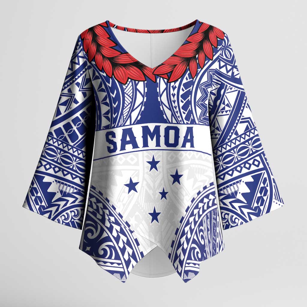 Personalised Toa Samoa Rugby Spirit Kimono Sleeve Blouse White Samoan Tribal Pattern - Polynesian Pride