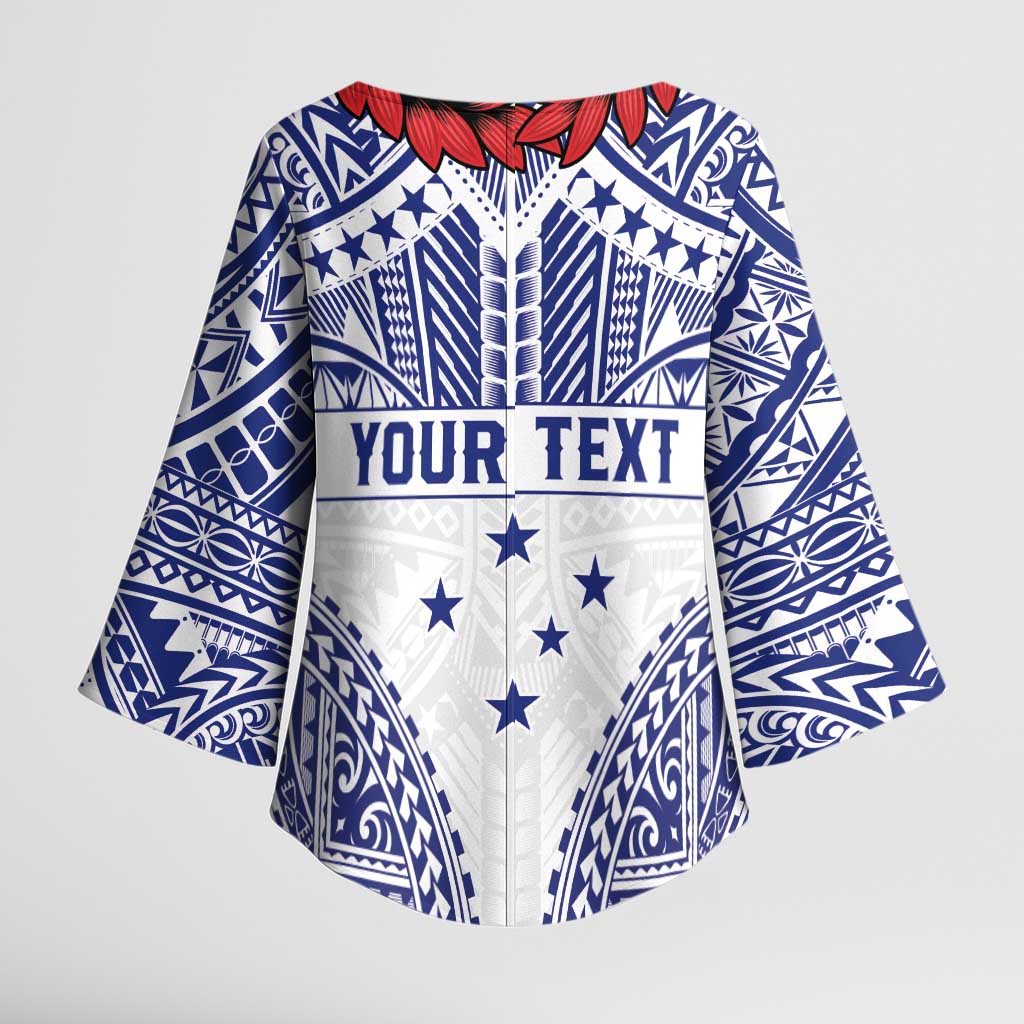Personalised Toa Samoa Rugby Spirit Kimono Sleeve Blouse White Samoan Tribal Pattern - Polynesian Pride