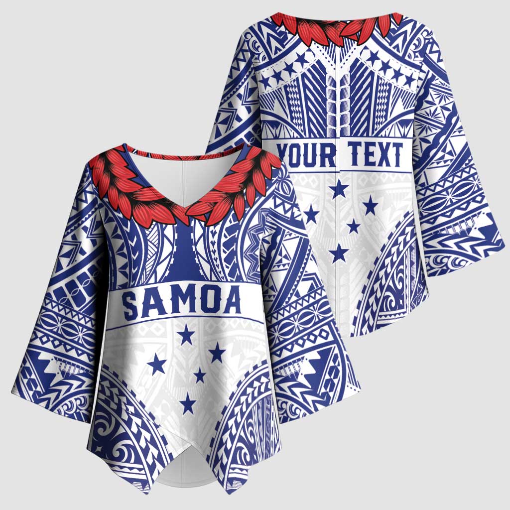 Personalised Toa Samoa Rugby Spirit Kimono Sleeve Blouse White Samoan Tribal Pattern - Polynesian Pride