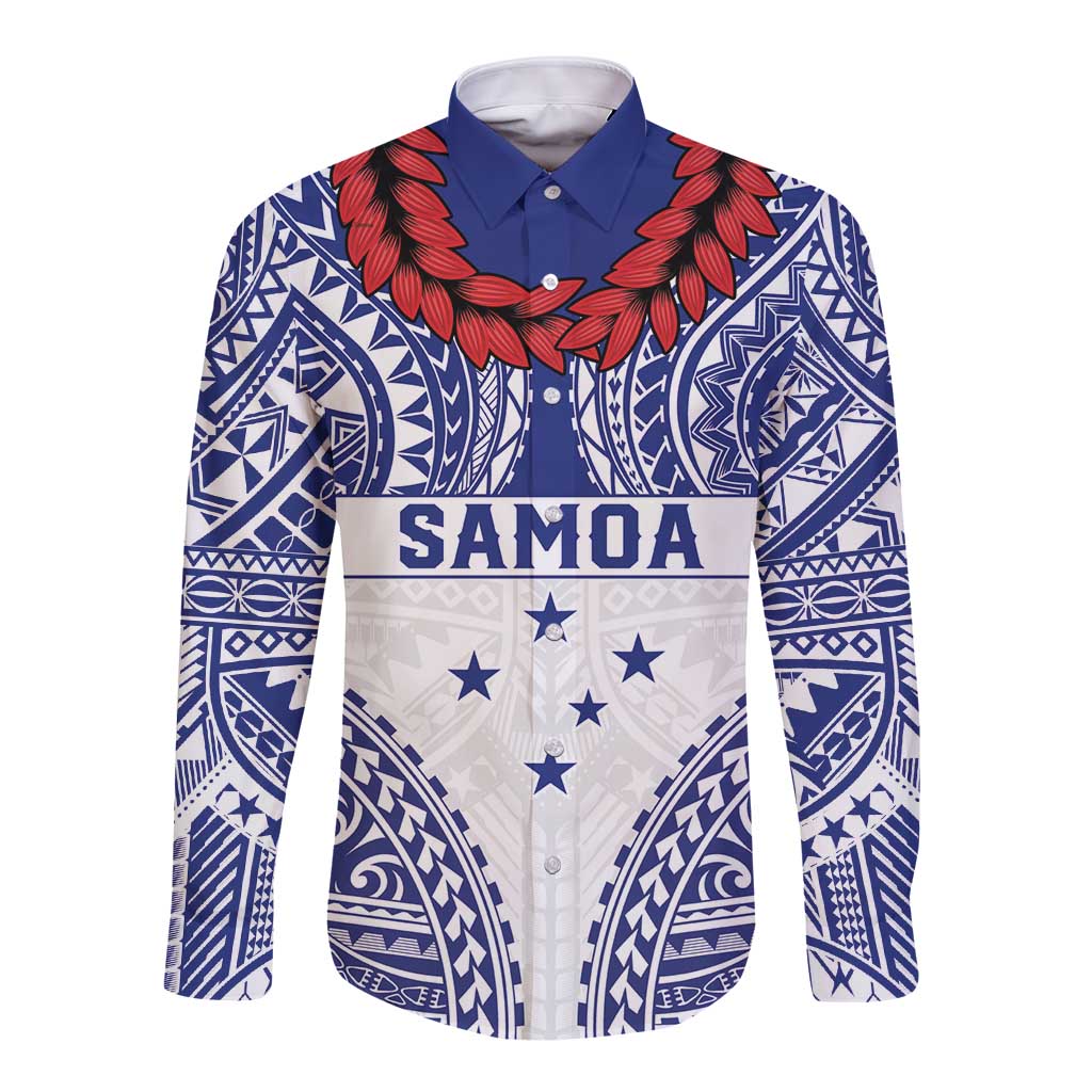 Personalised Toa Samoa Rugby Spirit Long Sleeve Button Shirt White Samoan Tribal Pattern - Polynesian Pride