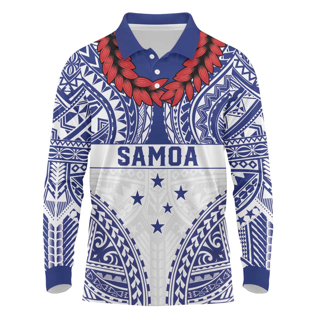 Personalised Toa Samoa Rugby Spirit Long Sleeve Polo Shirt White Samoan Tribal Pattern - Polynesian Pride
