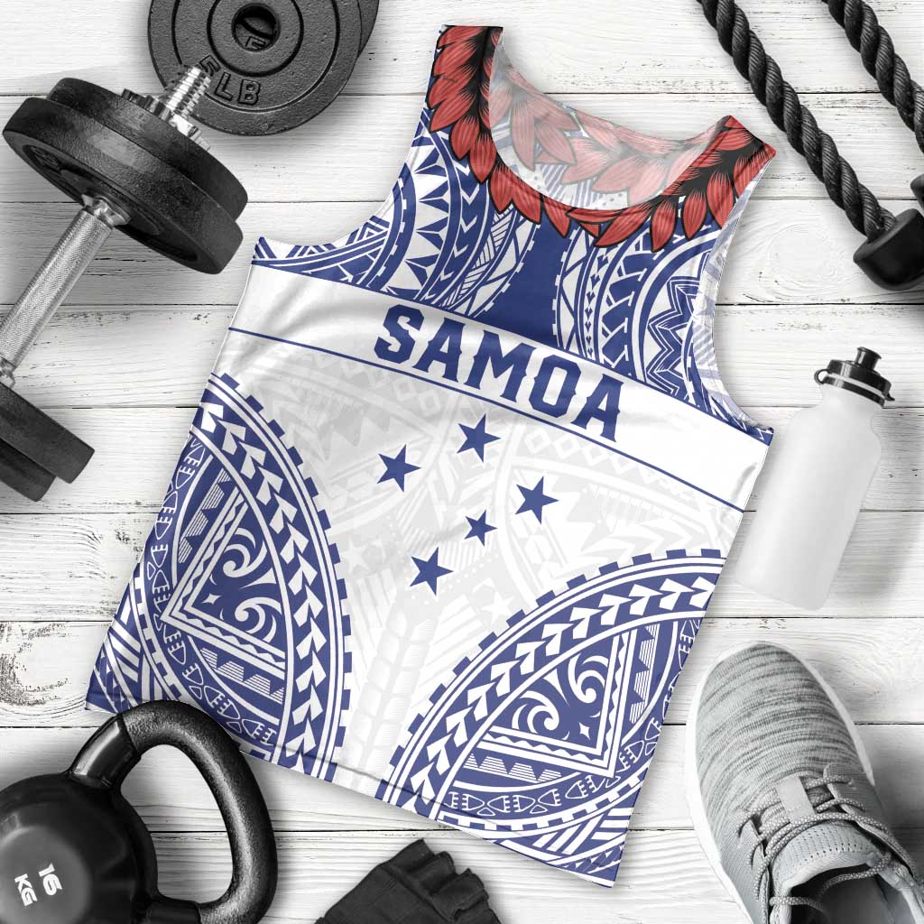 Personalised Toa Samoa Rugby Spirit Men Tank Top White Samoan Tribal Pattern - Polynesian Pride