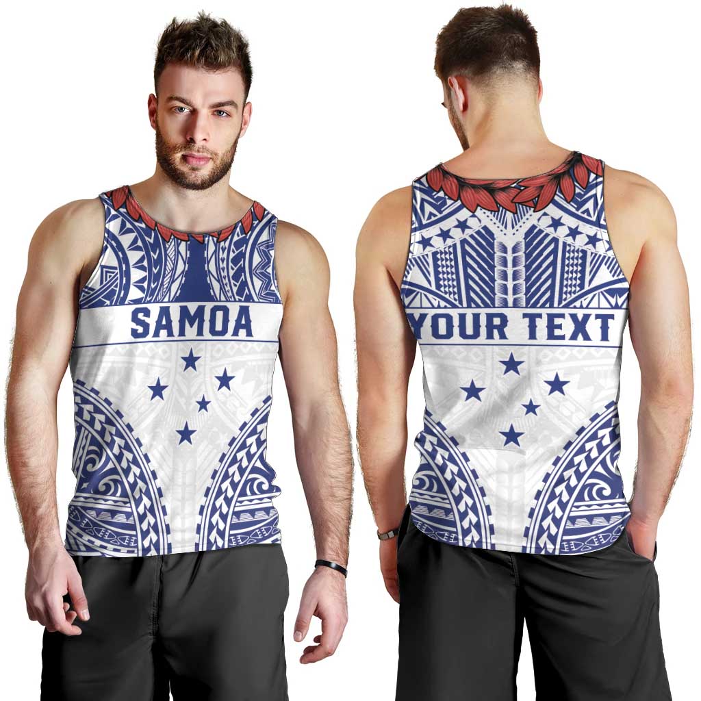 Personalised Toa Samoa Rugby Spirit Men Tank Top White Samoan Tribal Pattern - Polynesian Pride