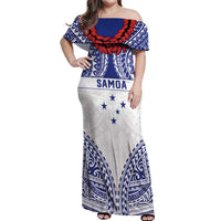 Personalised Toa Samoa Rugby Spirit Off Shoulder Maxi Dress White Samoan Tribal Pattern - Polynesian Pride