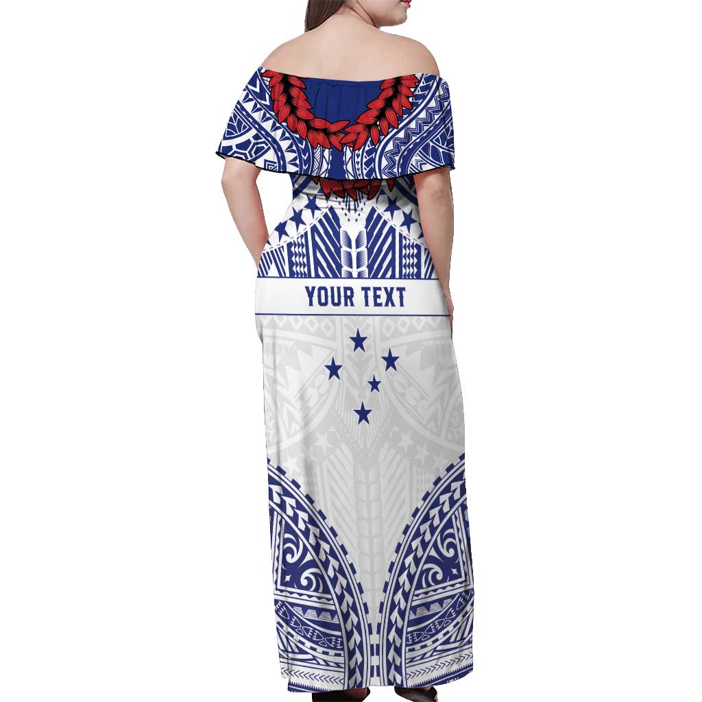 Personalised Toa Samoa Rugby Spirit Off Shoulder Maxi Dress White Samoan Tribal Pattern - Polynesian Pride