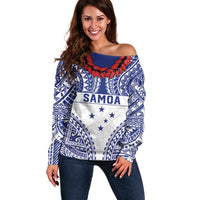Personalised Toa Samoa Rugby Spirit Off Shoulder Sweater White Samoan Tribal Pattern - Polynesian Pride