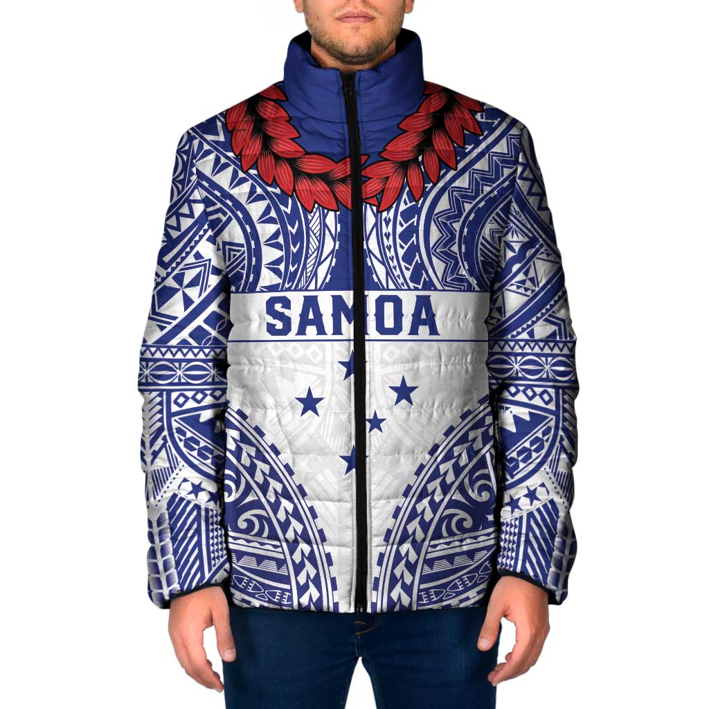 Personalised Toa Samoa Rugby Spirit Padded Jacket White Samoan Tribal Pattern - Polynesian Pride