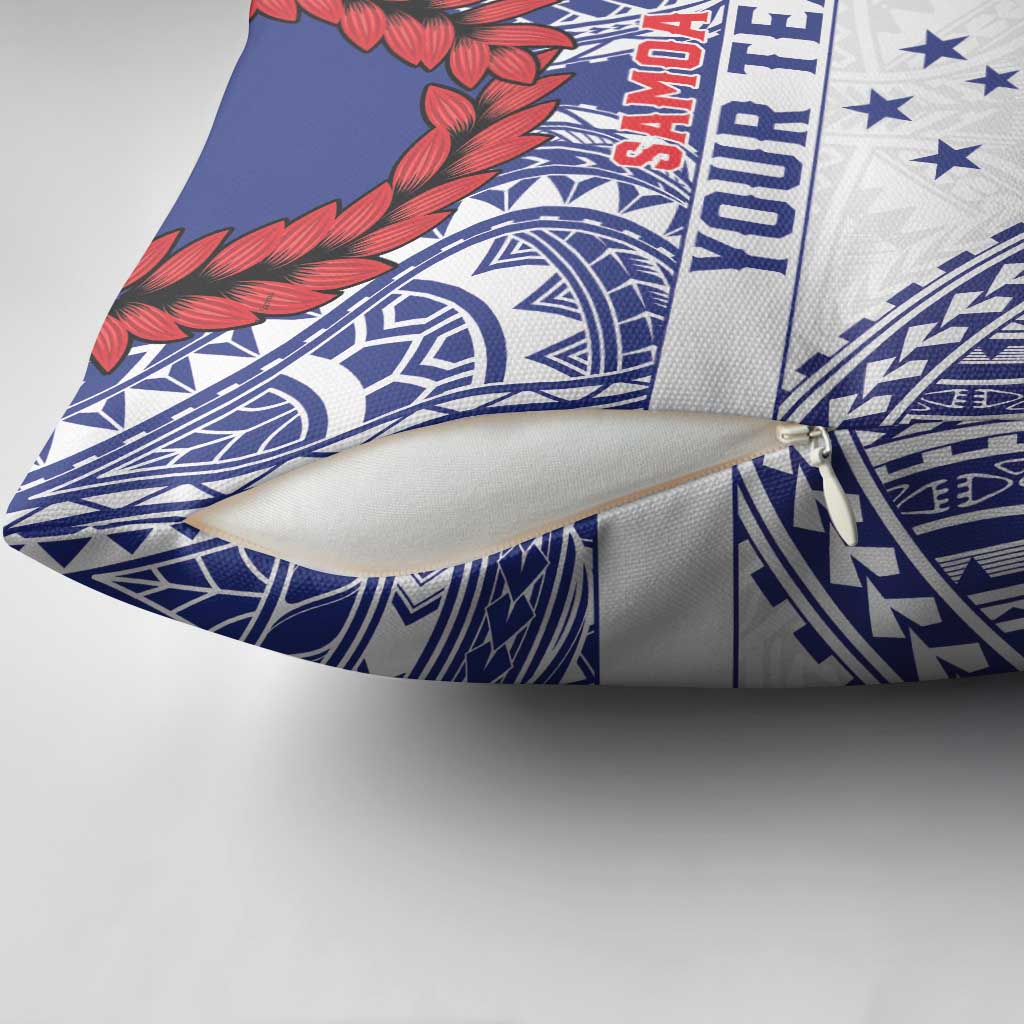 Personalised Toa Samoa Rugby Spirit Pillow Cover White Samoan Tribal Pattern - Polynesian Pride