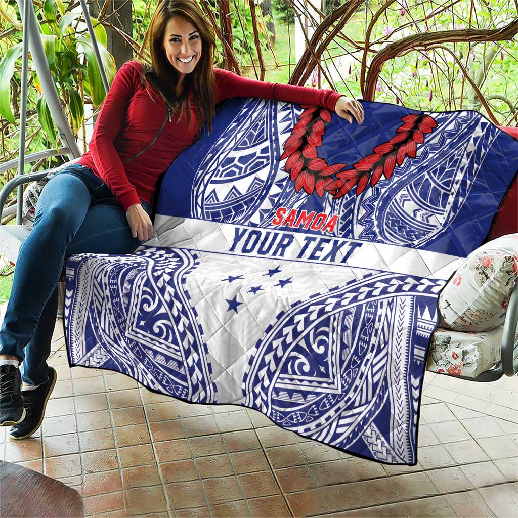 Personalised Toa Samoa Rugby Spirit Quilt White Samoan Tribal Pattern - Polynesian Pride