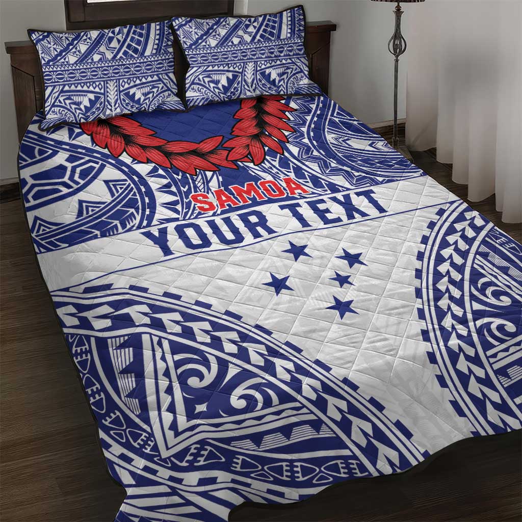 Personalised Toa Samoa Rugby Spirit Quilt Bed Set White Samoan Tribal Pattern - Polynesian Pride