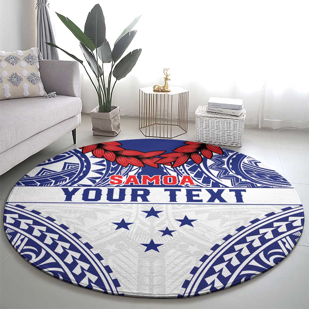 Personalised Toa Samoa Rugby Spirit Round Carpet White Samoan Tribal Pattern - Polynesian Pride