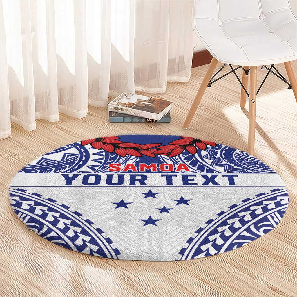 Personalised Toa Samoa Rugby Spirit Round Carpet White Samoan Tribal Pattern - Polynesian Pride