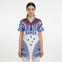 Personalised Toa Samoa Rugby Spirit Scrub Top White Samoan Tribal Pattern - Polynesian Pride