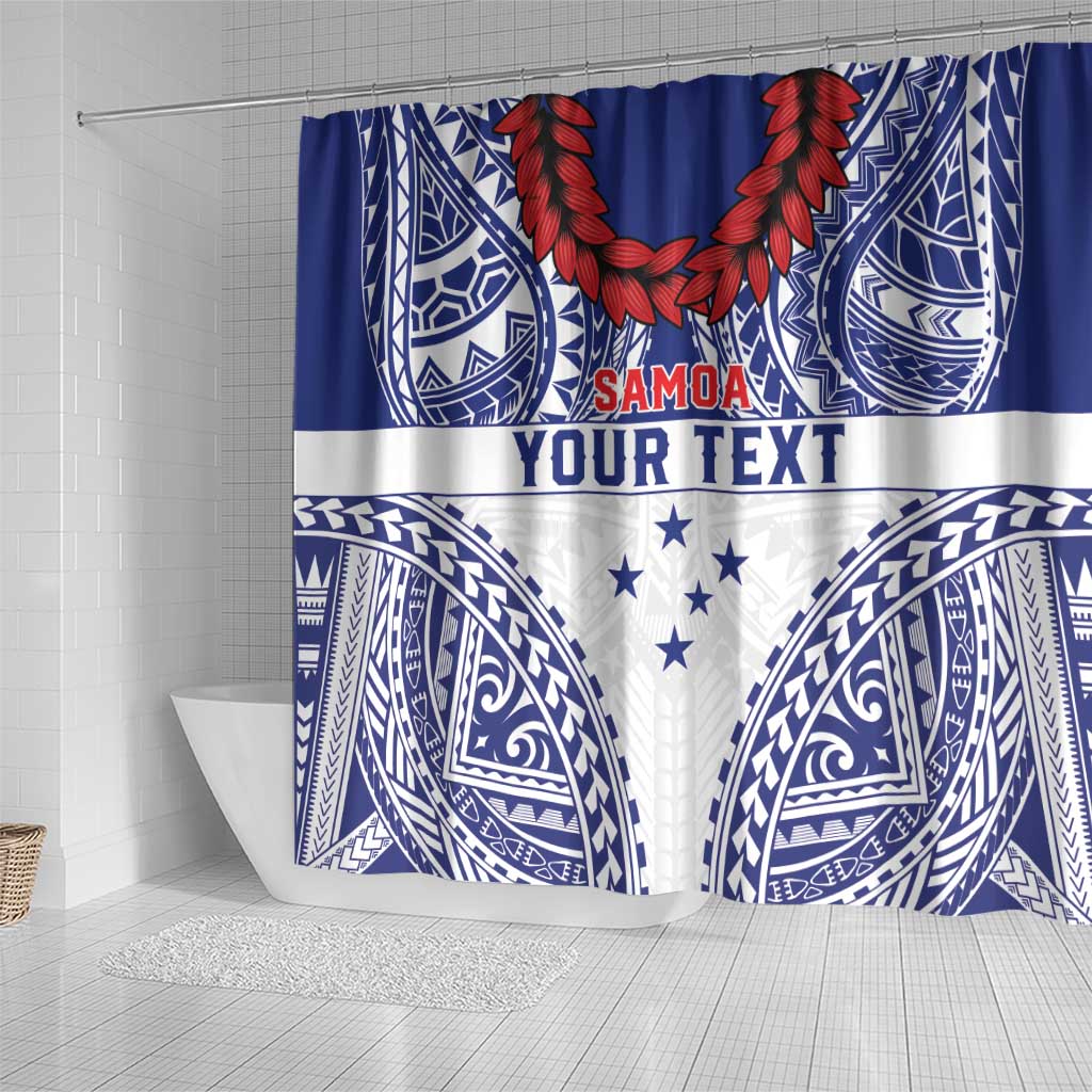 Personalised Toa Samoa Rugby Spirit Shower Curtain White Samoan Tribal Pattern - Polynesian Pride