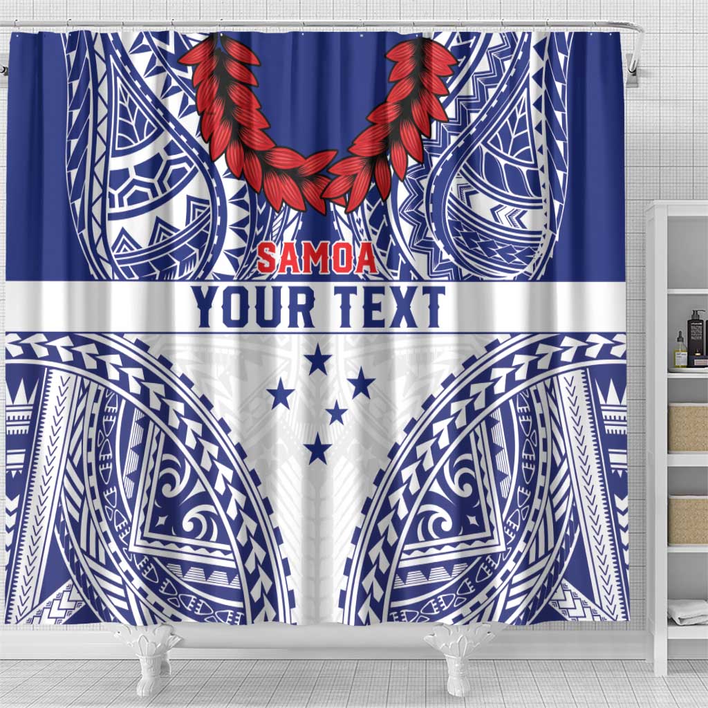 Personalised Toa Samoa Rugby Spirit Shower Curtain White Samoan Tribal Pattern - Polynesian Pride