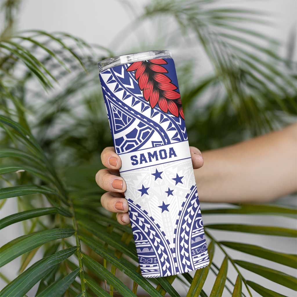 Personalised Toa Samoa Rugby Spirit Skinny Tumbler White Samoan Tribal Pattern - Polynesian Pride