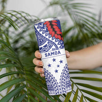 Personalised Toa Samoa Rugby Spirit Skinny Tumbler White Samoan Tribal Pattern - Polynesian Pride