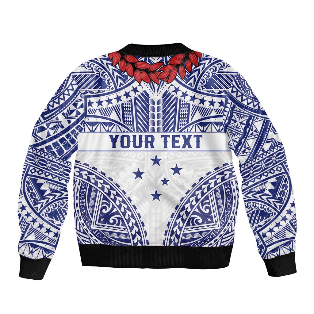 Personalised Toa Samoa Rugby Spirit Sleeve Zip Bomber Jacket White Samoan Tribal Pattern - Polynesian Pride