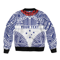 Personalised Toa Samoa Rugby Spirit Sleeve Zip Bomber Jacket White Samoan Tribal Pattern - Polynesian Pride