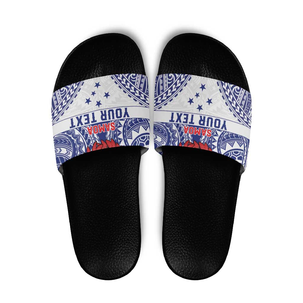 Personalised Toa Samoa Rugby Spirit Slide Sandals White Samoan Tribal Pattern - Polynesian Pride