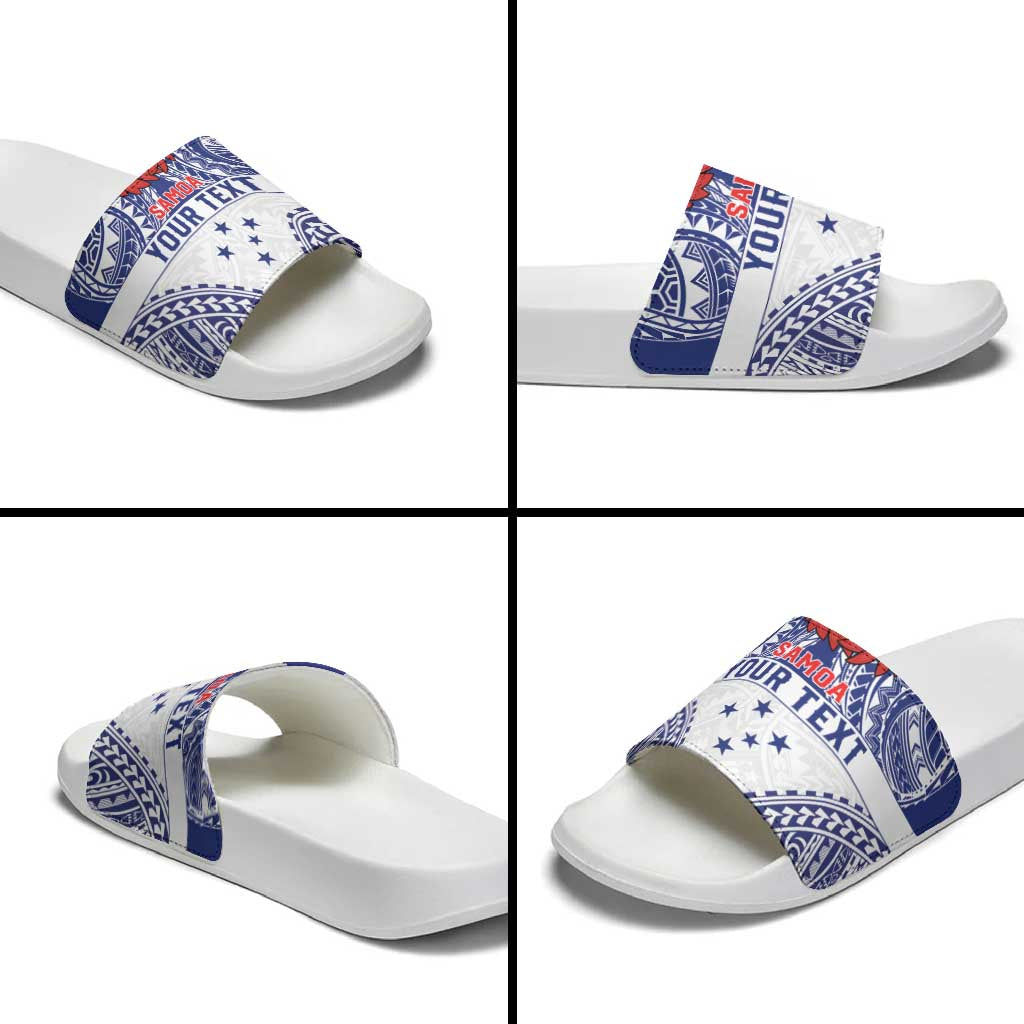 Personalised Toa Samoa Rugby Spirit Slide Sandals White Samoan Tribal Pattern - Polynesian Pride