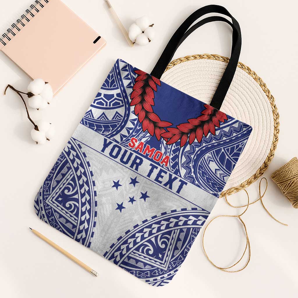Personalised Toa Samoa Rugby Spirit Tote Bag White Samoan Tribal Pattern - Polynesian Pride
