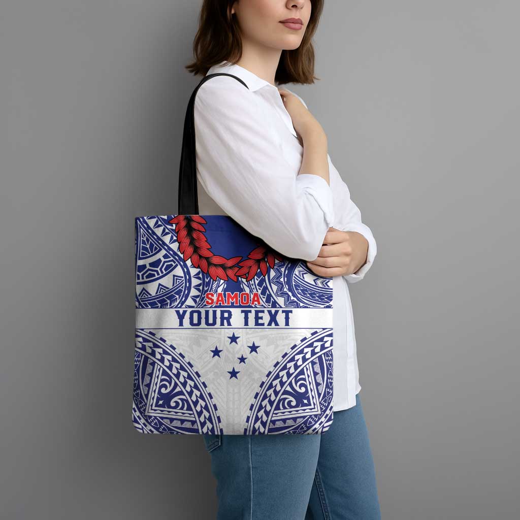 Personalised Toa Samoa Rugby Spirit Tote Bag White Samoan Tribal Pattern - Polynesian Pride