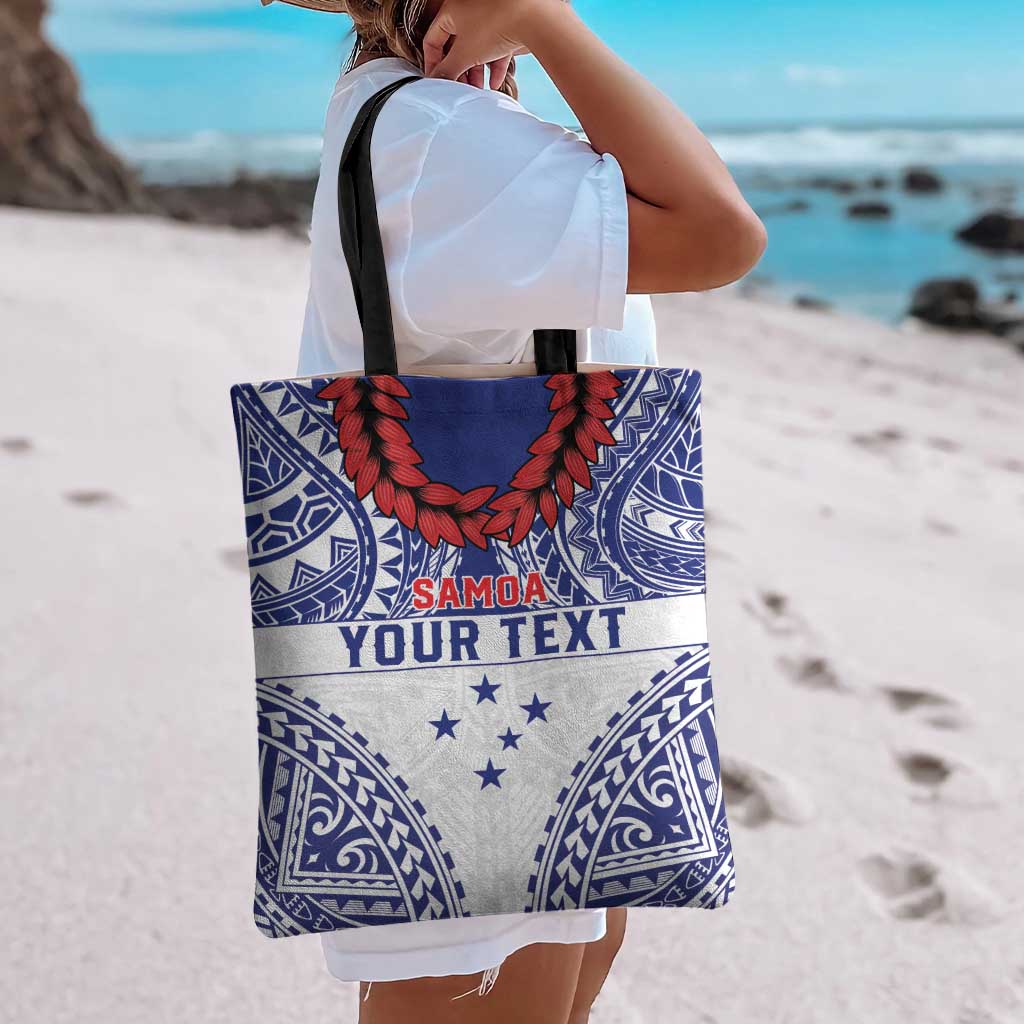Personalised Toa Samoa Rugby Spirit Tote Bag White Samoan Tribal Pattern - Polynesian Pride
