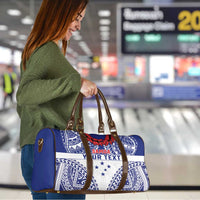 Personalised Toa Samoa Rugby Spirit Travel Bag White Samoan Tribal Pattern - Polynesian Pride
