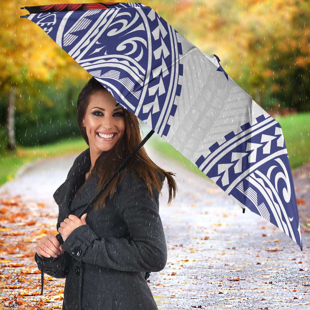 Personalised Toa Samoa Rugby Spirit Umbrella White Samoan Tribal Pattern - Polynesian Pride